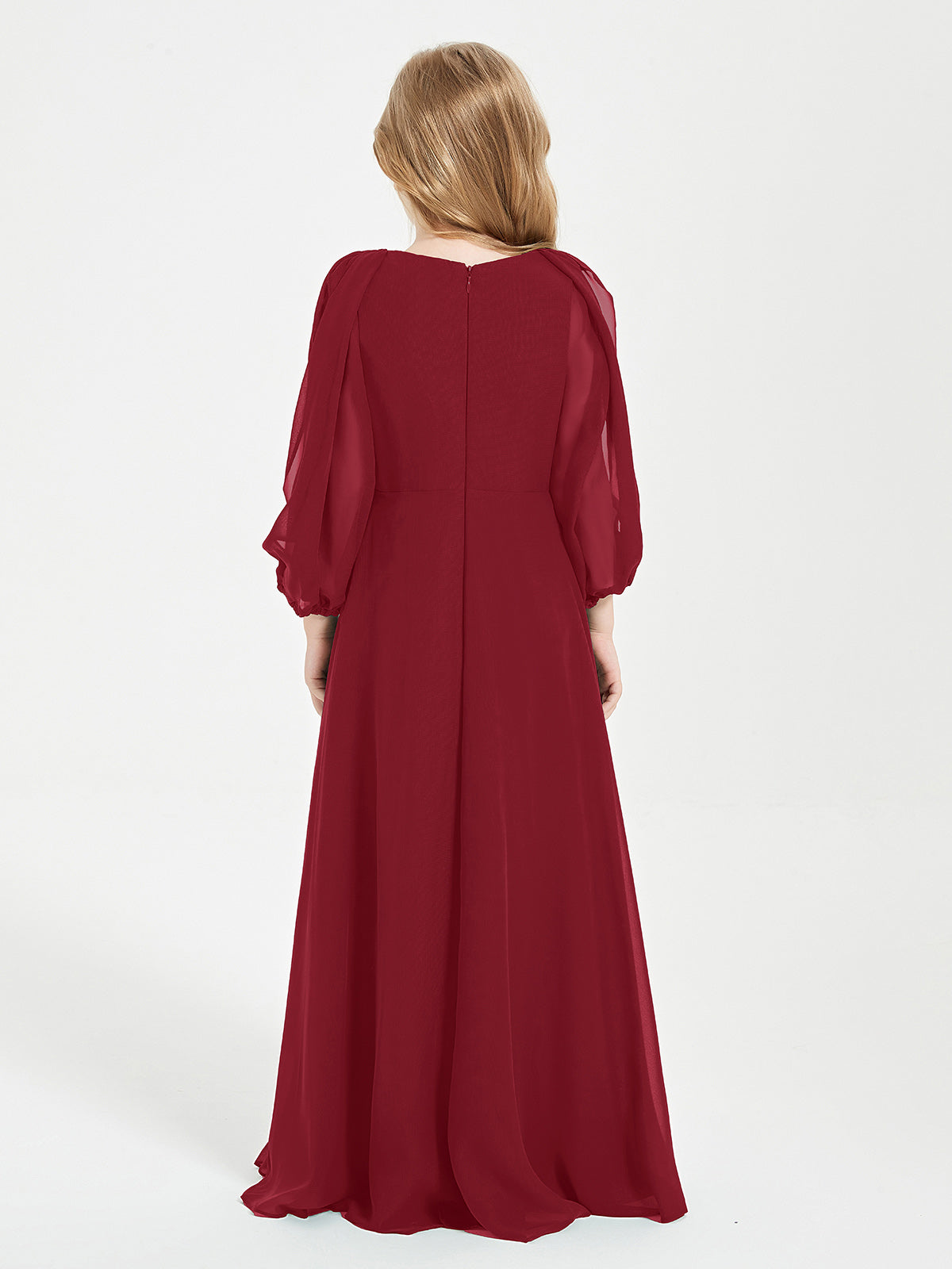 Modest Long Sleeved Junior Bridesmaid Gowns Burgundy
